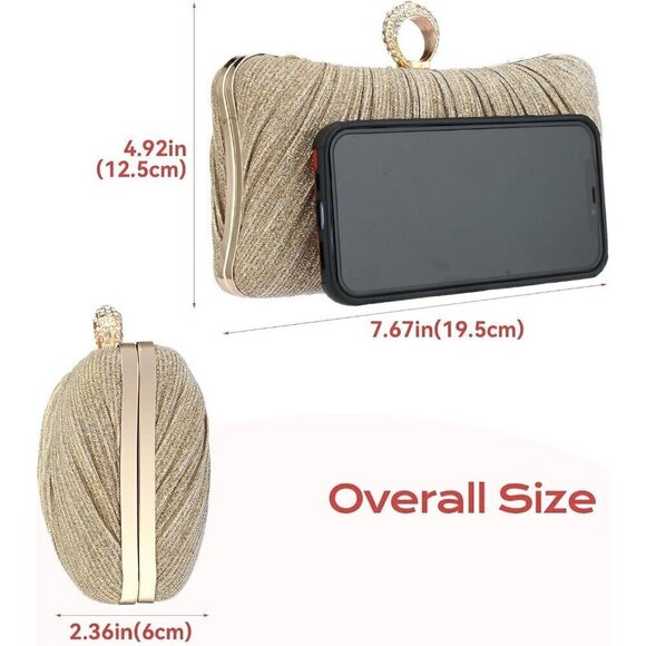 Women Gold Pleated Clutch  Lady  Handbag - Picture 9 of 9